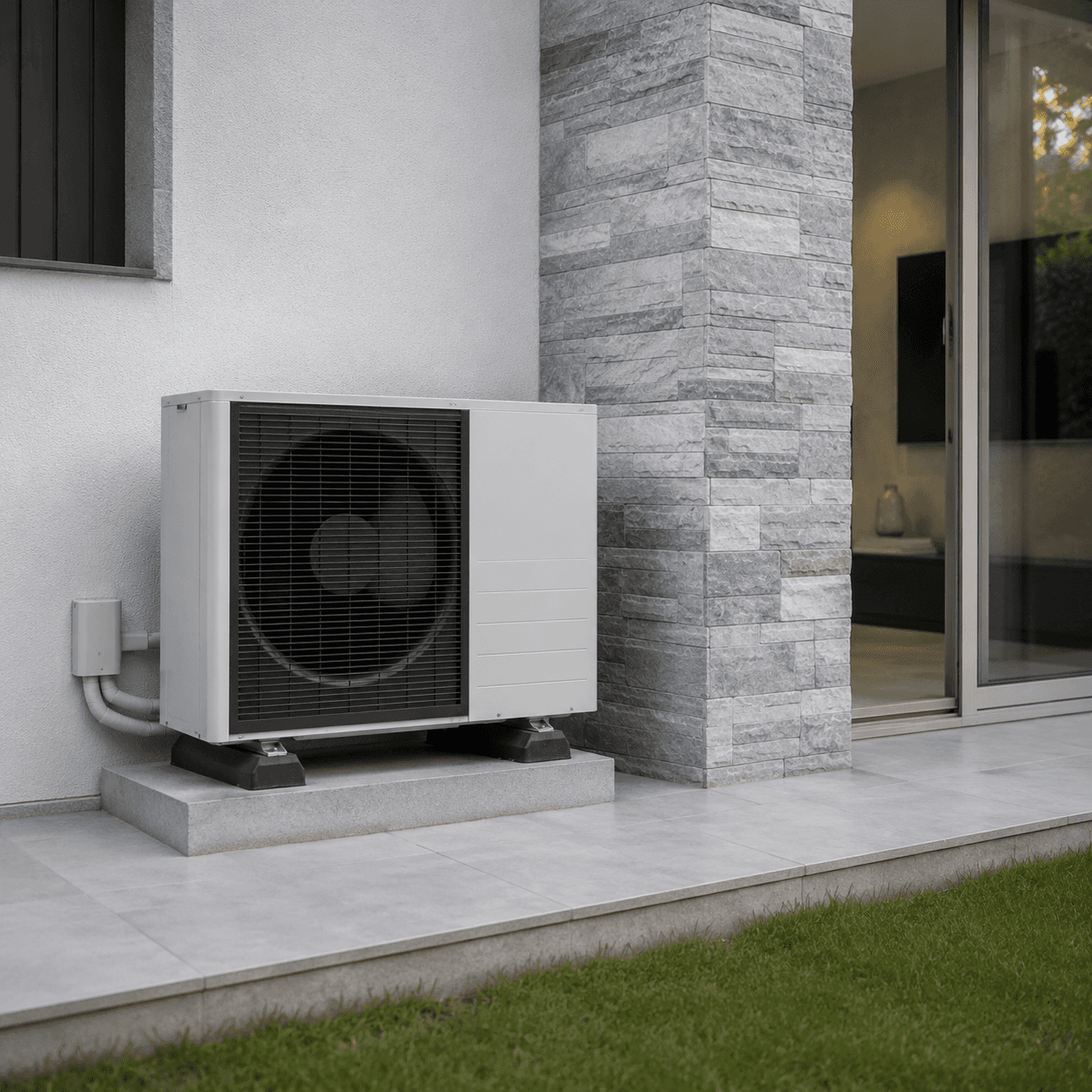 Unità esterna di una pompa di calore installata presso un’abitazione